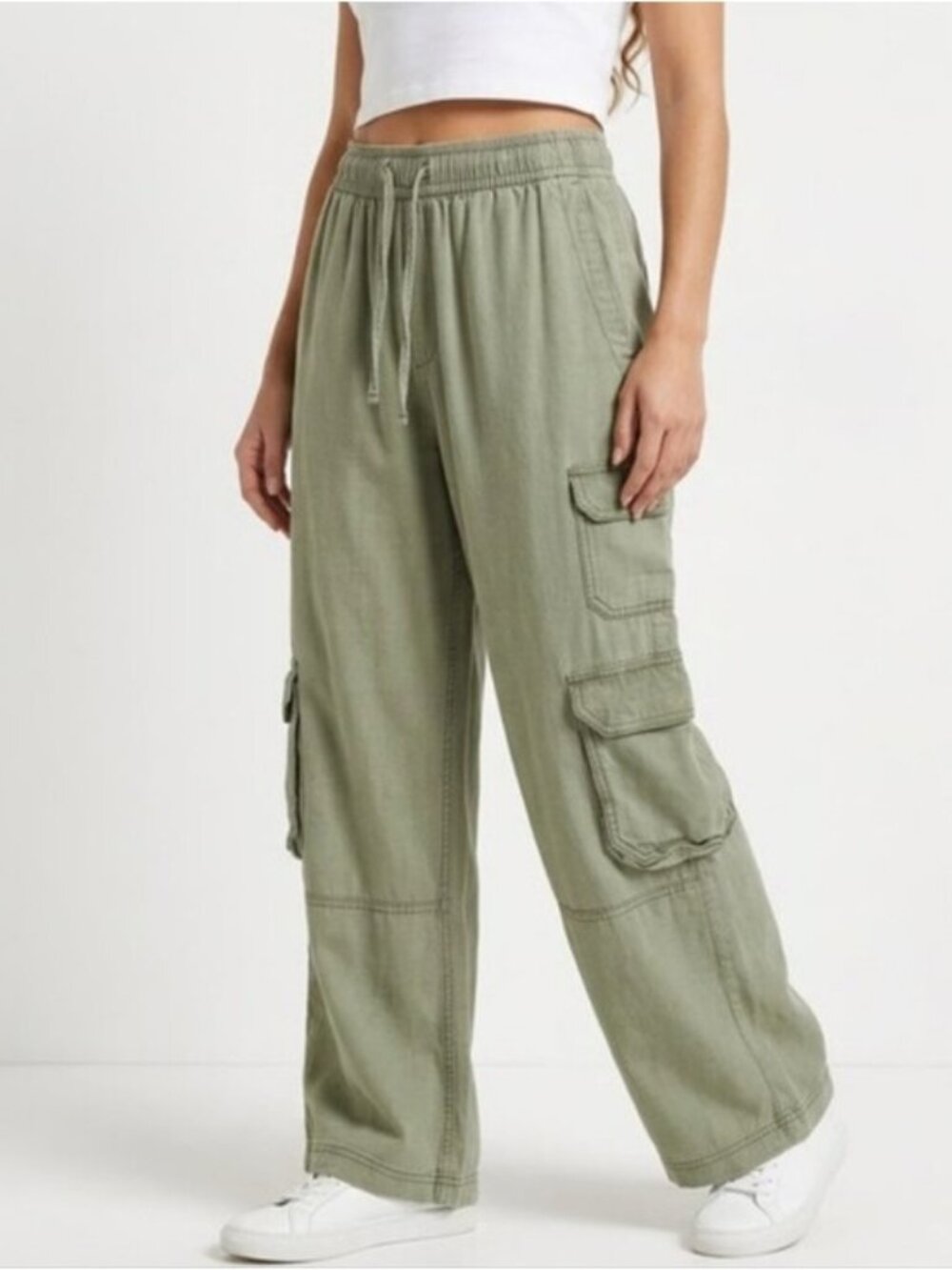 Old Navy Green Wide Leg Pull On Elastic Waist Cargo Pants Women's Size Small
